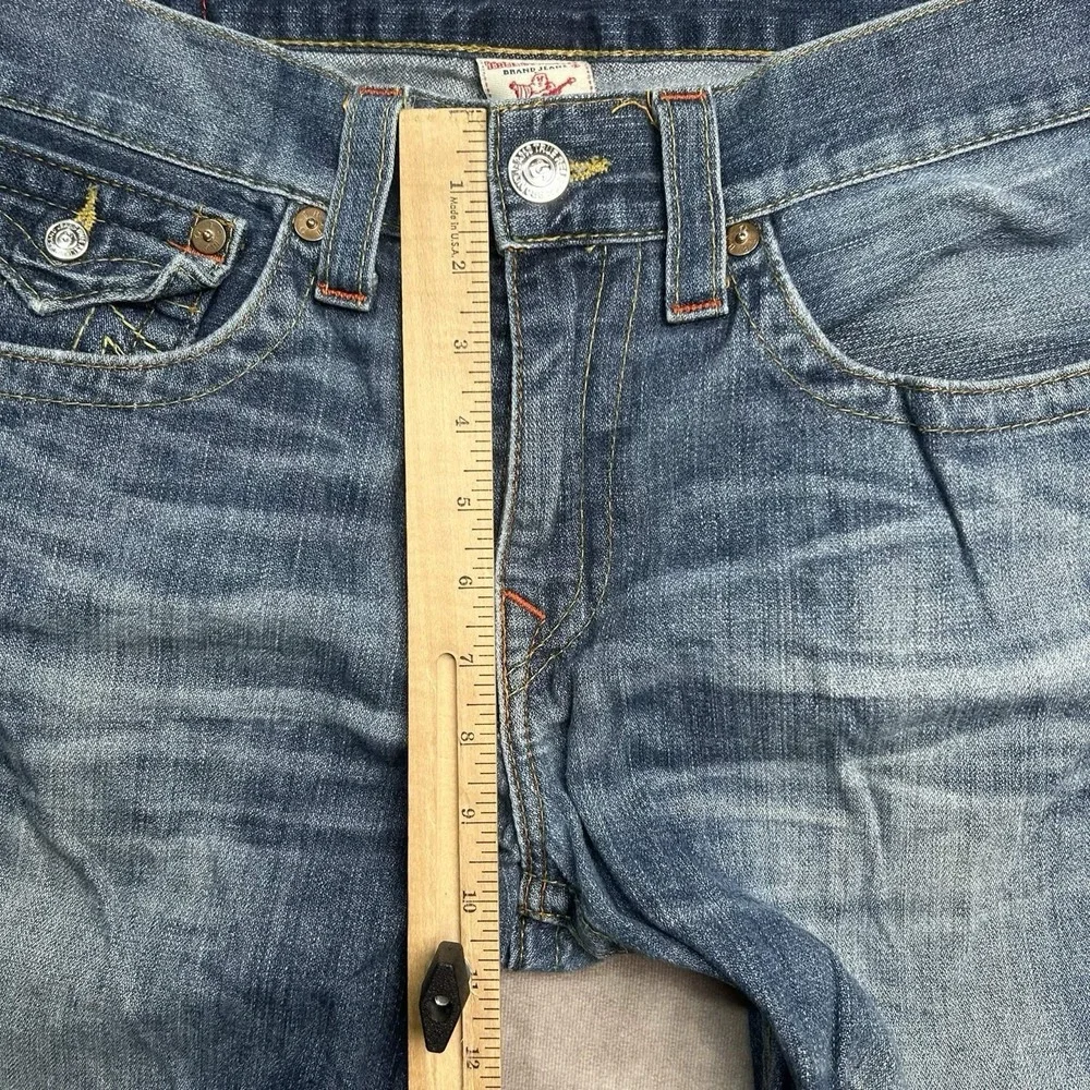 True Religion Jeans Mens 34x26 Blue Denim Straight Medium Wash Flaps USA Made